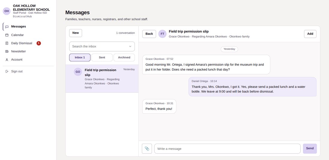 Staff portal conversation with a family
